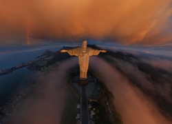 Brazylia, Rio de Janeiro, Statua Chrystusa Zbawiciela, Chmury, Mgła