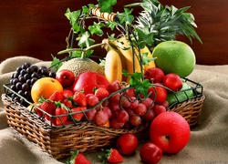 Koszyk, Owoców, Jabłka, Banany, Winogrona