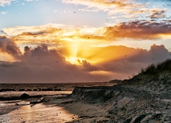 Plaża, Morze, Fale, Zachód Słońca