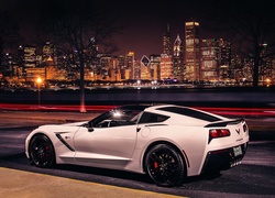 Chevrolet, Corvette, Stingray C7, Ulica, Panorama, Miasta, Noc