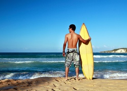 Mężczyzna, Plaża, Morze, Fale, Surfing