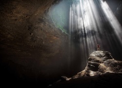 Jaskinia, Człowiek, Promienie, Światła