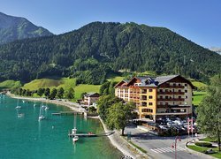 Tyrol, Góry, Lasy, Pertisau, Hotel, Jezioro, Achensee, Jachty