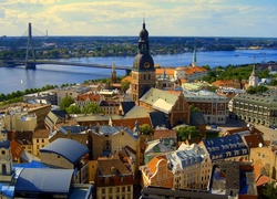 Łotwa, Ryga, Miasto, Most, Rzeka