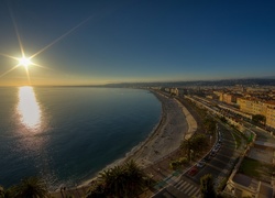 Zachód, Słońca, Ocean, Plaża, Miasto