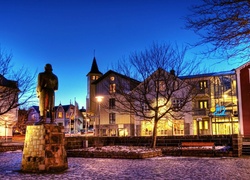Islandia, Reykjavik, Domy, Pomnik, Noc