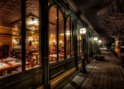 Ulica, Restauracja, Noc, Disneyland, Kalifornia