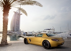 Dubaj, Hotel, Burj Al Arab, Żółty, Mercedes, SLS, Palma