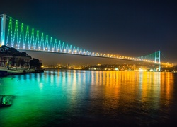 Rzeka, Oświetlony, Most, Noc, Panorama, Miasta, Stambuł, Turcja