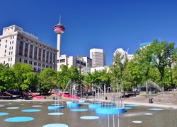 Calgary, Panorama, Miasta, Park, Sadzawka, Wodotryski