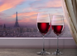 Wieża, Eiffla, Paryż, Widok, Z, Okna, Wino