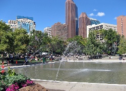 Calgary, Panorama, Miasta, Park, Sadzawka, Fontanny