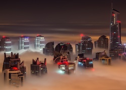 Drapacze, Chmur, Dubaj, Mgła