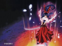 Sakura Wars, czerwona spódnica, miecz
