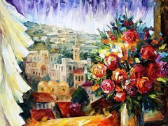 Leonid Afremov, Bukiet Kwiatów w Oknie, Obraz