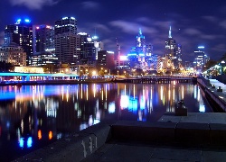 Melbourne, Nocna, Panorama, Miasta, Rzeka, Yarra, Most