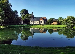 Park, Staw, Kościół, Domy, Przebijające, Światło