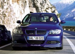 Niebieski, Samochód, Alpina, BMW, B3, Turbo, Droga, Góry