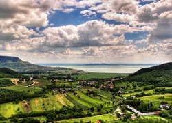 Jezioro, Balaton, Góry, Miasteczka, Lasy, Pola, Łąki, Węgry