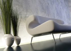 Biała, Sofa, Wazony, Trawa