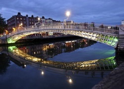 Dublin, Domy, Rzeka, Liffey, Most, Noc