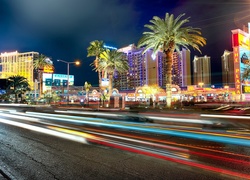 Las, Vegas, Panorama, Miasta, Nocą, Arterie, Palmy