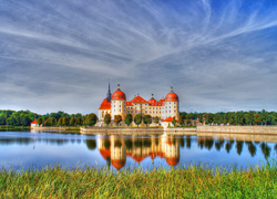 Pałac Moritzburg, Saksonia, Niemcy, Odbicie, Jezioro