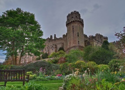 Zamek w Warwick, Anglia, Ławka, Ogród