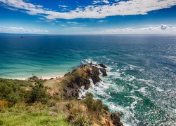 Byron, Australia, Skały, Ocean, Chmury