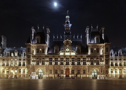 Hotel de Ville, Paryż, Francja, Panorama, Noc, Światła