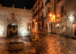 Ibiza, Valencia, Noc, Uliczka, Starego, Miasta, Kamienice, Kościół