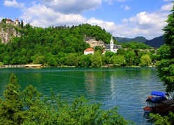 Słowenia, Jezioro Bled, Kościół, Wzgórze, Skała, Zamek Bled, Grad Bled