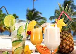 Tropikalne, Drinki, Plaża, Palmy, Lato