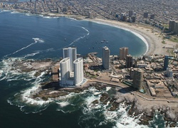 Chile, Cavancha, Plaża, Miasto, Hotel, Morze