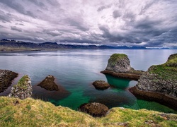 Islandia, Półwysep Snæfellsnes, Góry, Morze, Skały