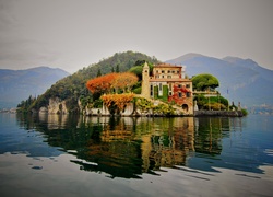 Jezioro, Como, Góry, Lenno, Willa, Balbianello, Drzewa