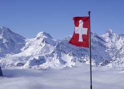 Alpy, Szwajcarskie, Flaga, Zima