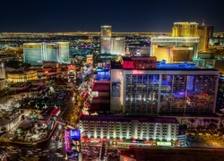 Las Vegas, Wieżowce, Hotele, Panorama, Miasta, Noc