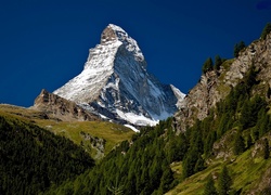 Góry, Alpy, Szczyt, Matternhorn, Lasy, Łąki