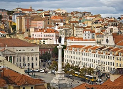 Lizbona, Fragment, Miasta, Domy, Plac, Pomnik