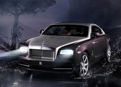 Rolls Royce, Wraith, Droga, Drzewo, Kałuża