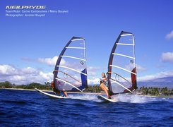 Windsurfing, deska, żagiel, morze, fala