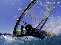 Windsurfing, deska, żagiel, morze, fala