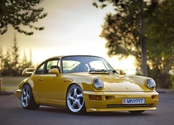 Żółte, Porsche 911, Droga, Drzewa
