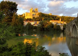 Katedra Saint Nazaire, Béziers Cathedral, Francja, Most, Rzeka