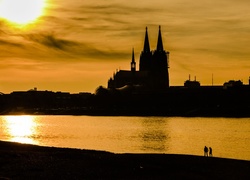Zachód, Słońca, Rzeka, Katedra