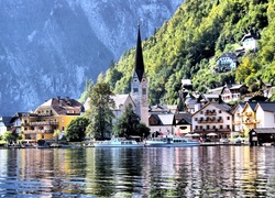 Góry Alpy, Domy, Kościół, Hallstatt, Austria