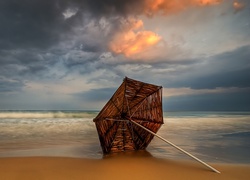 Morze, Plaża, Parasol, Przebijające, Słońce