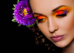 Kobieta, Makijaż, Purpurowy, Kwiat, kolorowe, Powieki