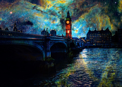 Grafika, Londyn, Most, Big Ben, Rzeka
